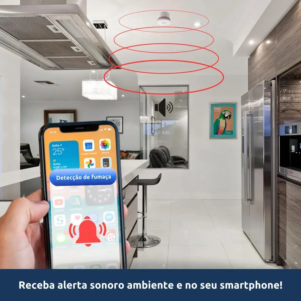 Demonstração do alerta em tempo real chegando ao smartphone via aplicativo