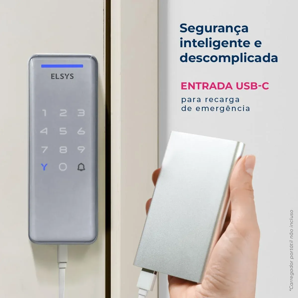Fechadura de sobrepor Elsys DS1100V em branco e prata, compacta e funcional