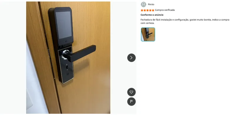 Depoimento de cliente elogiando a segurança e o acabamento da fechadura inteligente