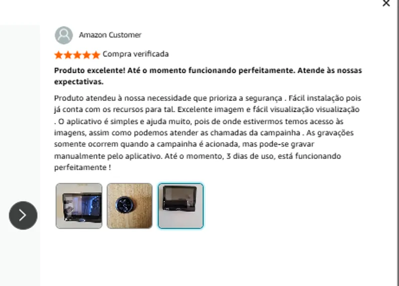 Avaliação de cliente real confirmando a segurança do olho mágico digital