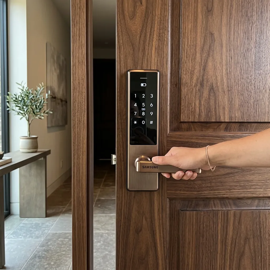 Fechadura Samsung Zigbang bronze push-pull instalada